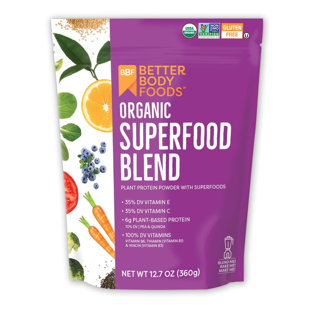 BetterBody Foods Organic Superfood Powder med protein, vitamin C, E och B12 (12,7 oz.)