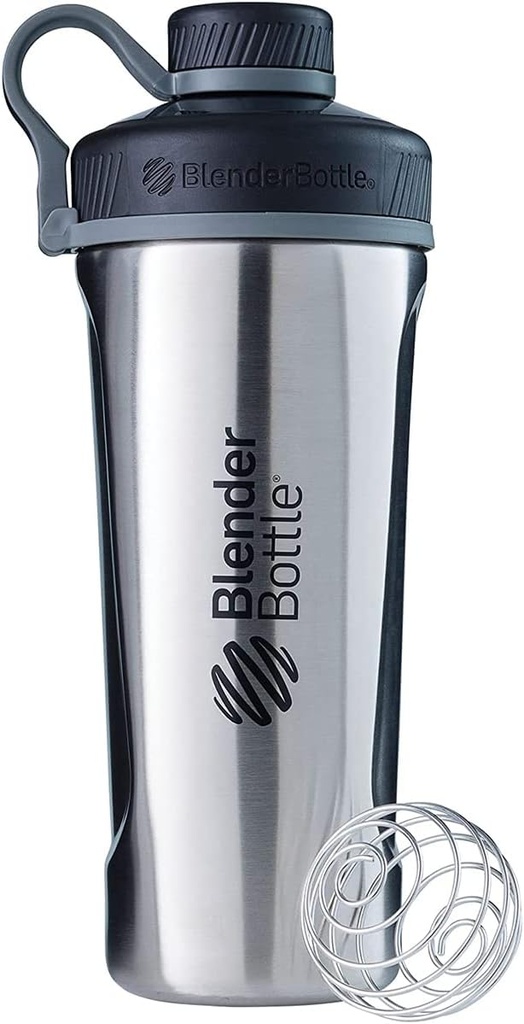 BlenderBottle Radian Shaker Cup isolerad rostfritt stål vattenflaska med Wire Whisk, 26-Ounce, naturlig / svart