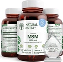 Natural Nutra OptiMSM, MSM Supplement with Sulfur, Prevent Thinning Hair, Increase Joint Flexibility and Bone Health, Cartilage Health, Helps Supports Fluid Balance, 1000 mg, (120) Vegan Tablets