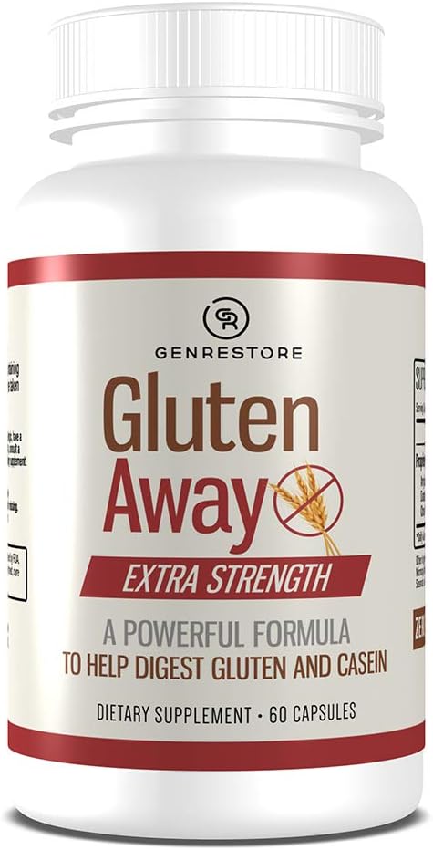 Gluten Away Dietary Supplement – Extra Strength Digestive Enzyme Health Gluten & Casein, Slower Digestion Release Protein Amino Acid in Bloodstream for Men and Women – 60 Capsules.