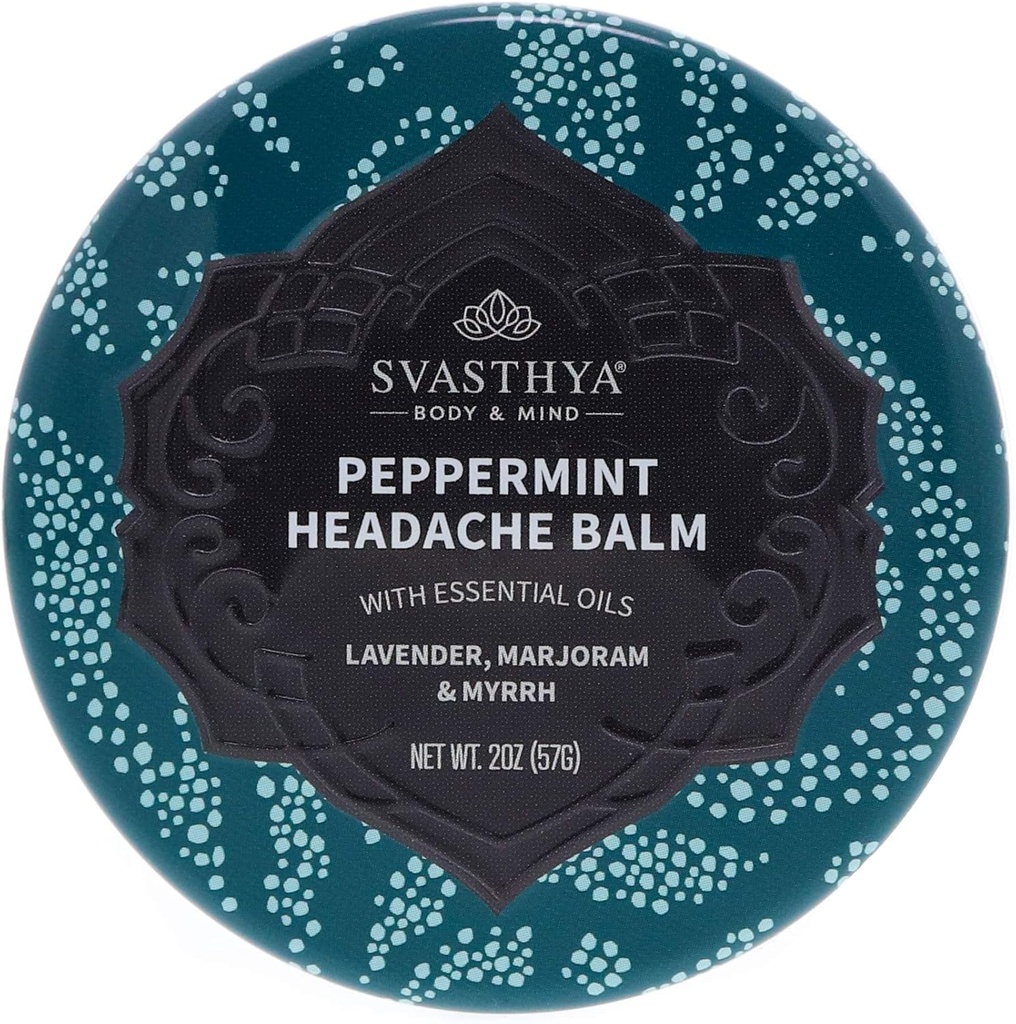 Svasthya Body & Mind Peppermint Headache Balm av Svasthya - Instant & Lasting Sinus, Migraine & Stress Headache Relief, Har Peppermint, Lavender, Marjoram, Myrrh - 100% naturlig, Made in the USA, 2 oz