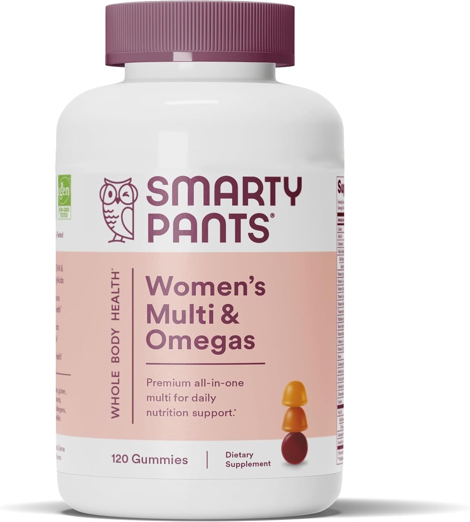 SmartyPants Women's Multivitamin Gummies: Omega 3 Fish Oil (EPA / DHA), Methylfolate, CoQ10, Vitamin D3, C, Vitamin B12, B6, A, K & Zinc, Inositol, Gluten Free, 120 Count (20 Day Supply)