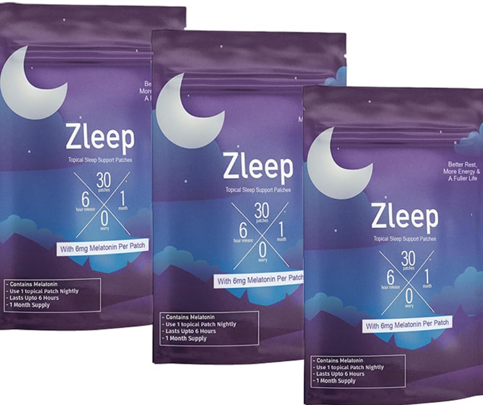 Zleep - Sleep Patches w/Dream Complex och Melatonin för att främja kvalitetssömn och minska trötthet (3 Pack, 90 Patches)