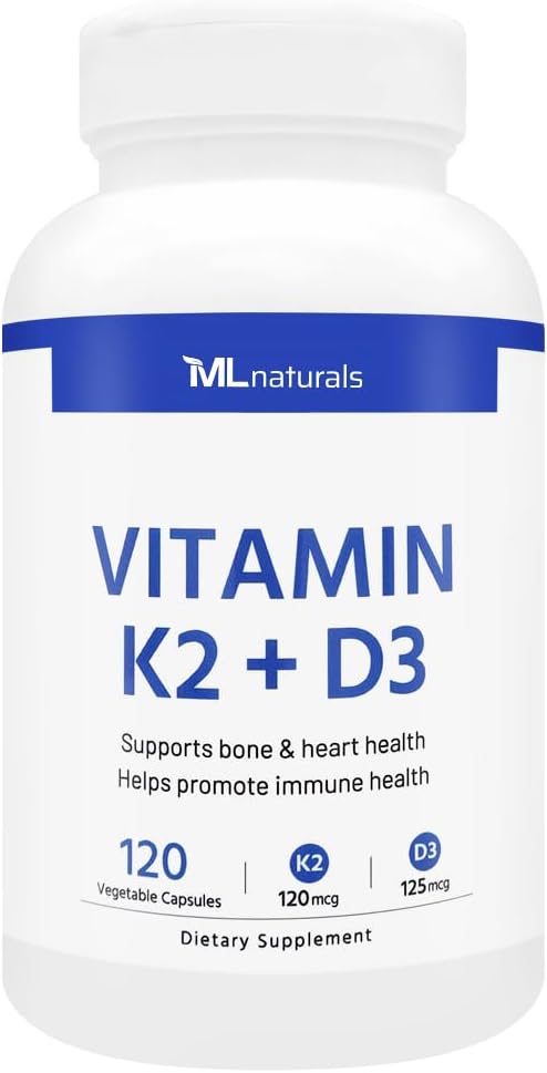ML Naturals Vitamin K2 + D3 120 Vegetabiliska kapslar, NSF-Certified & CGMP-Compliant