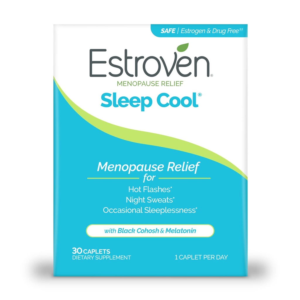 Estroven Sleep Cool för klimakteriet Relief, 30 Ct, Sleep Support Supplement med kliniskt beprövade ingredienser för att lindra klimakteriet Symptom plus Night Sweats & Hot Flash Relief, Drug-No & Gluten-No