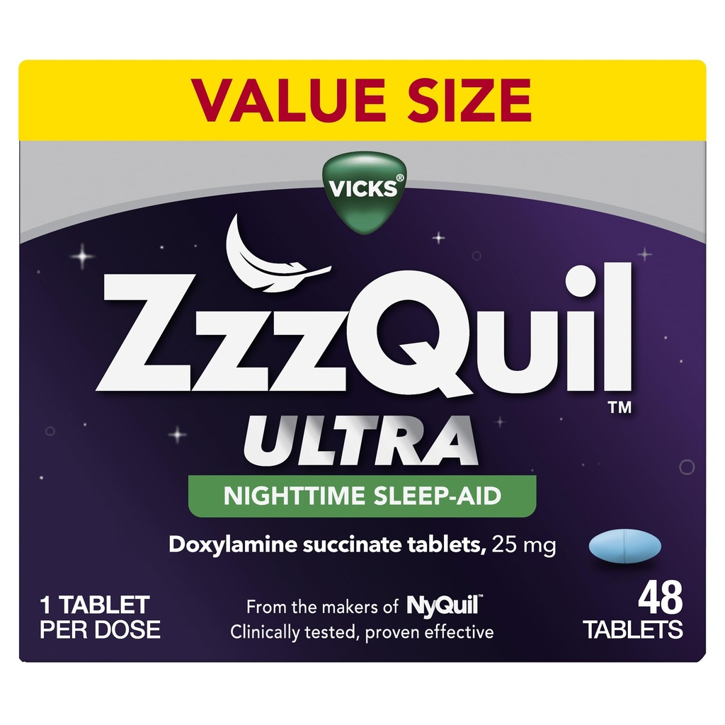 ZzzQuil ULTRA, Sleep Aid, Doxylamine Succinate 25mg, Sleep Aids for Adults, Nighttime Sleep Aid, 48 tabletter