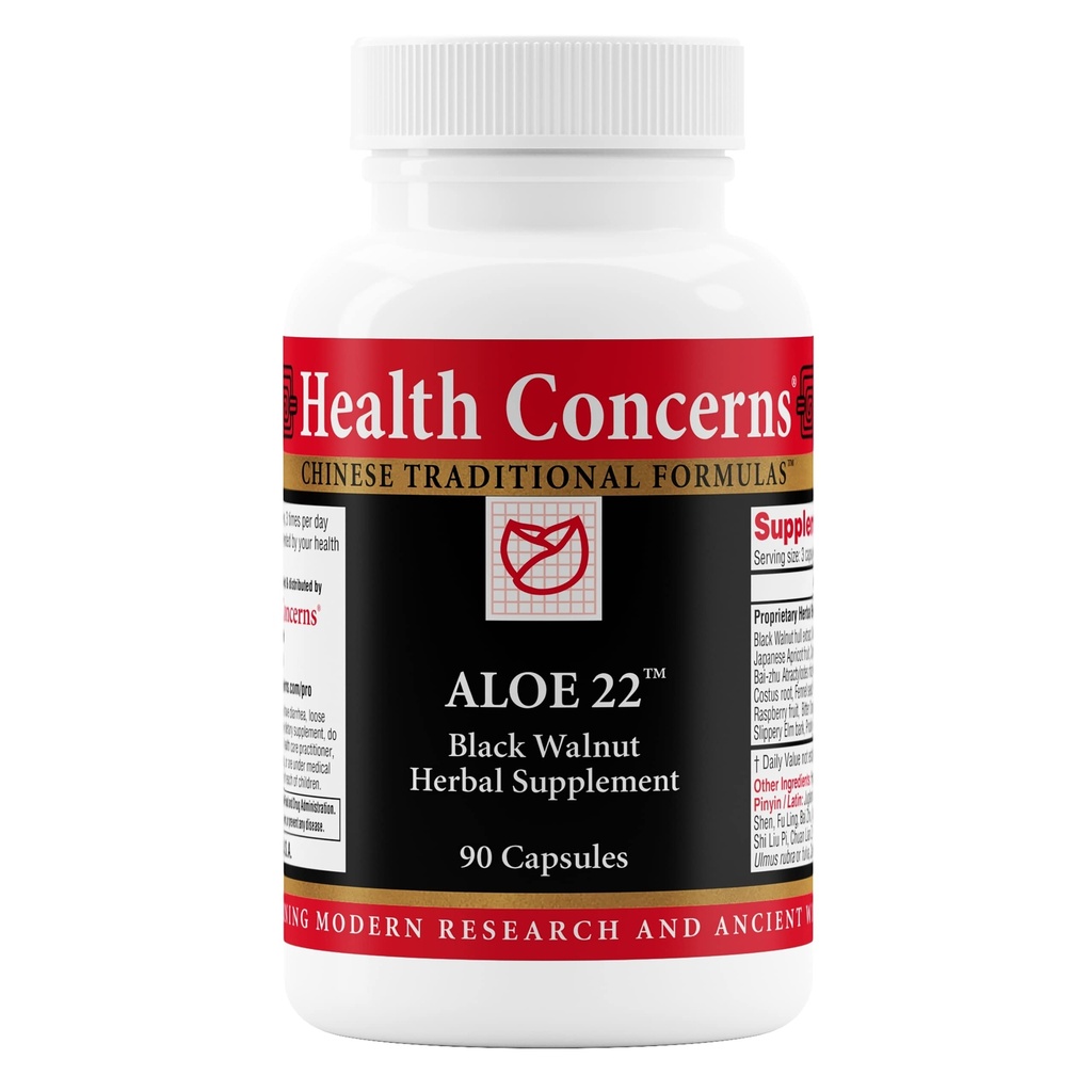Hälsokonserner Aloe 22 - Digestive Support & Intestinal Cleanse - Förstoppning, Bloating & Parasite Detox Supplement - Black Walnut, Ginger, Myrobalan & Aloe Vera Herbal Formel - 90 kapslar