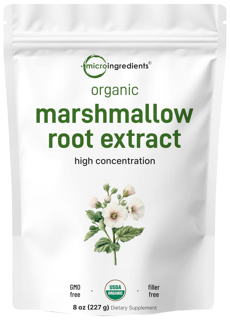 Micro Ingredients Organic Marshmallow Root Powder, 8 Ounce, Filler Gratis och Traditionellt Används, Stöder Digestive Gastrointestinal hälsa, Irradiated och Inga GMO, Vegan Friendly