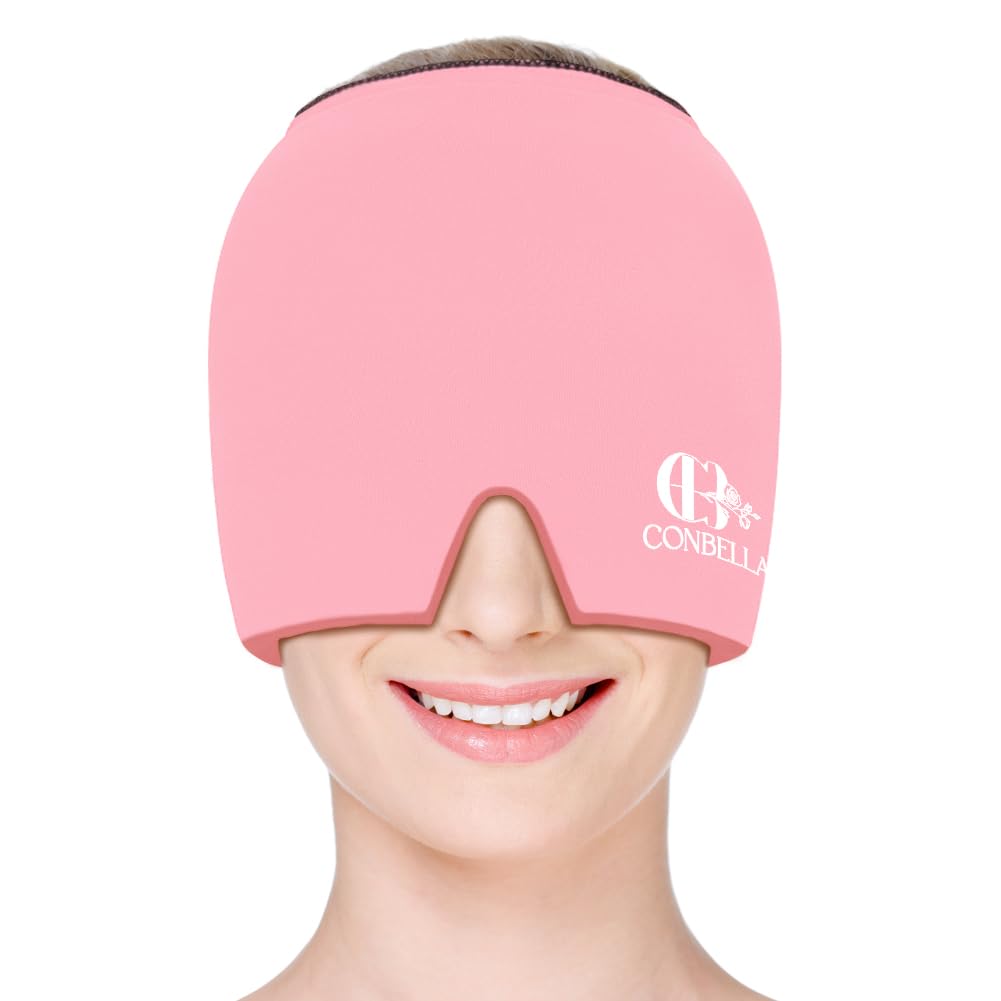 Migraine Relief Cap, Soothing Headache Ice Face Mask Products, Hot and Cold Therapy, Migraine Headache Relief Cap för Migraine, Sinus, Puffy Eyes, Tension, Stress och Hangover (Pink)