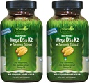 Irwin Naturals High Potency Mega D3 & K2 + gurkmeja extrakt för friska ben, immun funktion och positivt humör - Avancerad absorption med magnesium, gurkmeja, bambu & Omega olja - 60 flytande mjukglar