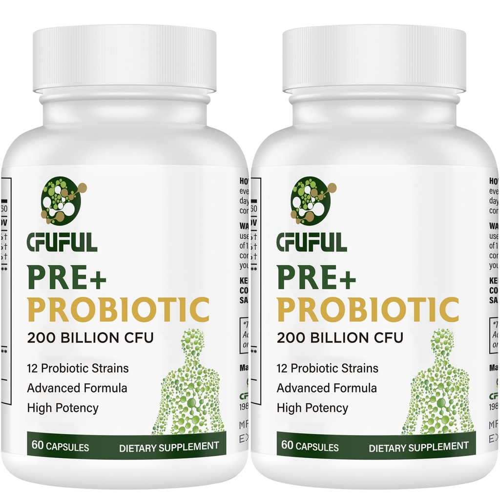 Probiotika för kvinnor och män - 200 miljarder CFU 12 Strains Probiotic för Digestive Immune & Gut Health, med organisk prebiotisk hylla stabil probiotisk tillskott för uppblåst 120 kapslar