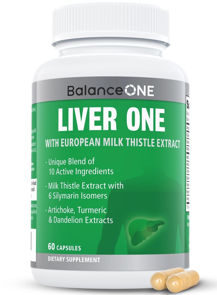 Balance ONE Liver Support Supplement with Milk Thistle Extract, Dandelion Root & Molybdenum – Natural Liver Cleanse, Repair & Detox för Män & Kvinnor – Vegan Capsules, 1 Month Supply – Liver One