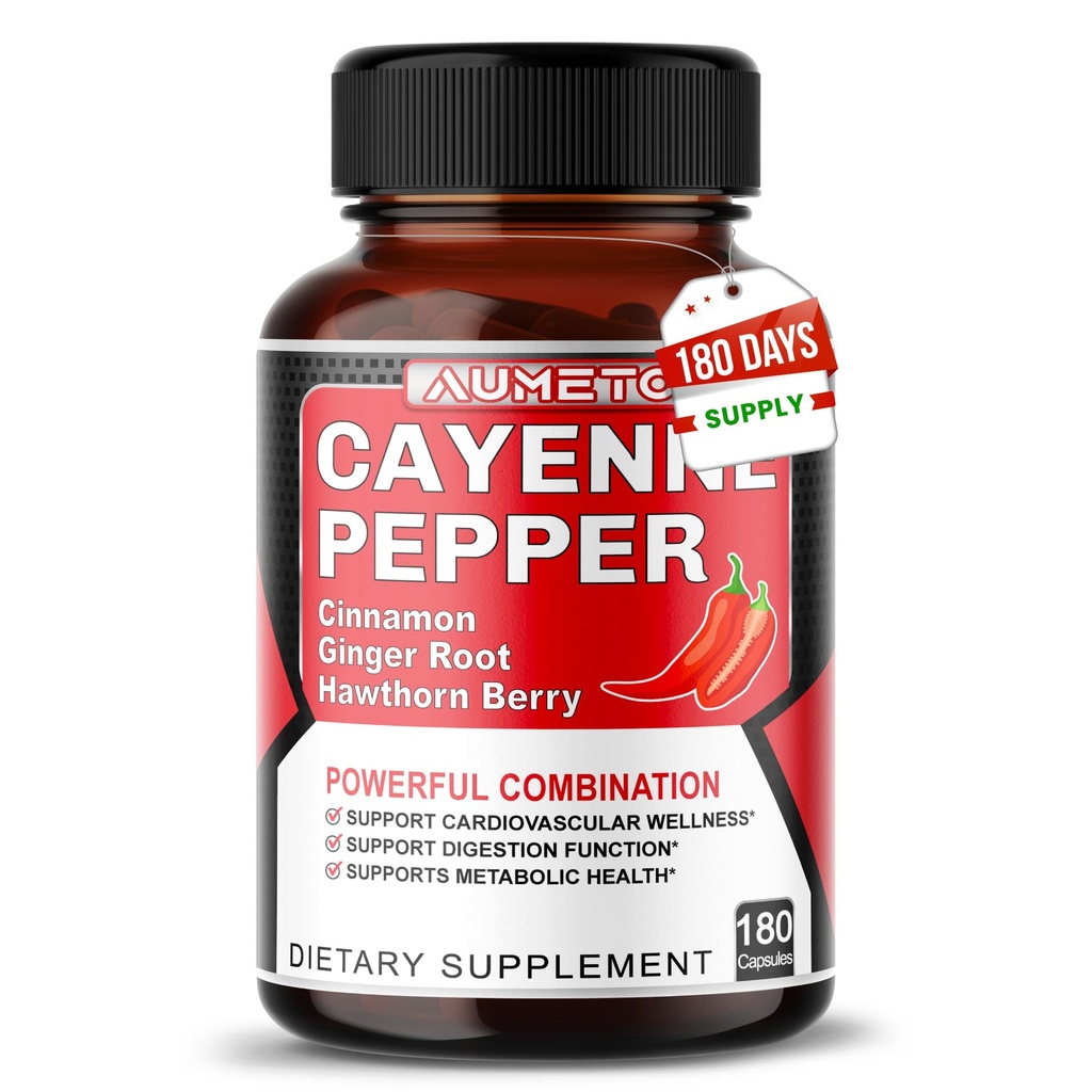 Cayenne Pepper Capsules - Ultra Complex med Cinnamon, Ginger, Cardamom, Hawthorn Berry - Support Digestion, Circulation & Overall Wellness (180 greve 1)