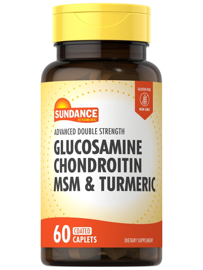 Sundance Glucosamine Chondroitin MSM och gurkmeja | 60 Caplets | Dubbel styrka | Icke-GMO och Gluten fri tillägg