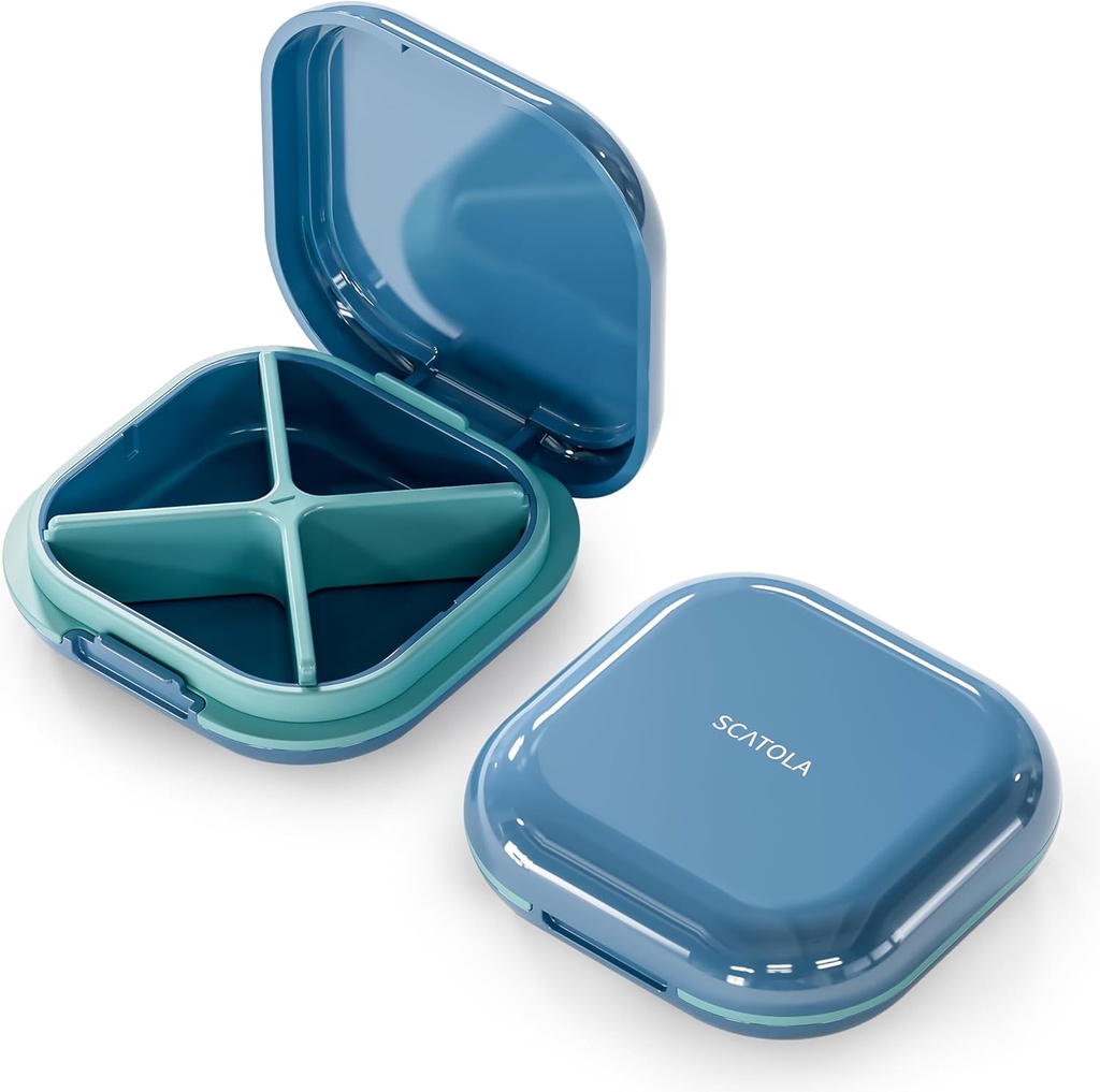 Small Pill Case, Travel Pill Box, Portable Pill Organizer, Pill Container för Pocket 4 Compartments, Daily Compact Travel Medicine Holder för Vitamins Medication (Blå)
