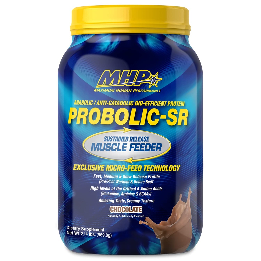 Maximal mänsklig prestanda Probolic-SR Sustained Release Protein Powder, 24g Protein, BCAAs, Glutamine, Arginine, Pre-Workout, Post-Workout, Nighttime Protein, 2lbs, 26 Servings, Chocolate