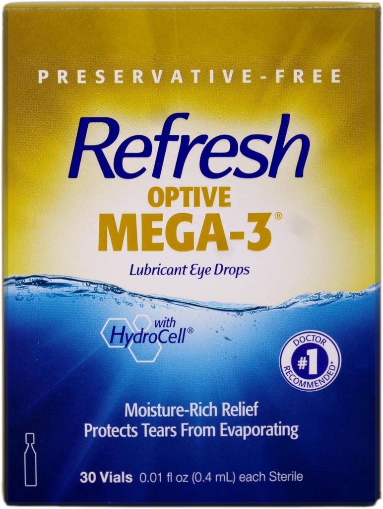 Uppfrisk Optive Mega-3 Lubricant Single-Use Sterile Containers Eye Drops 30 ea (Pack of 3)