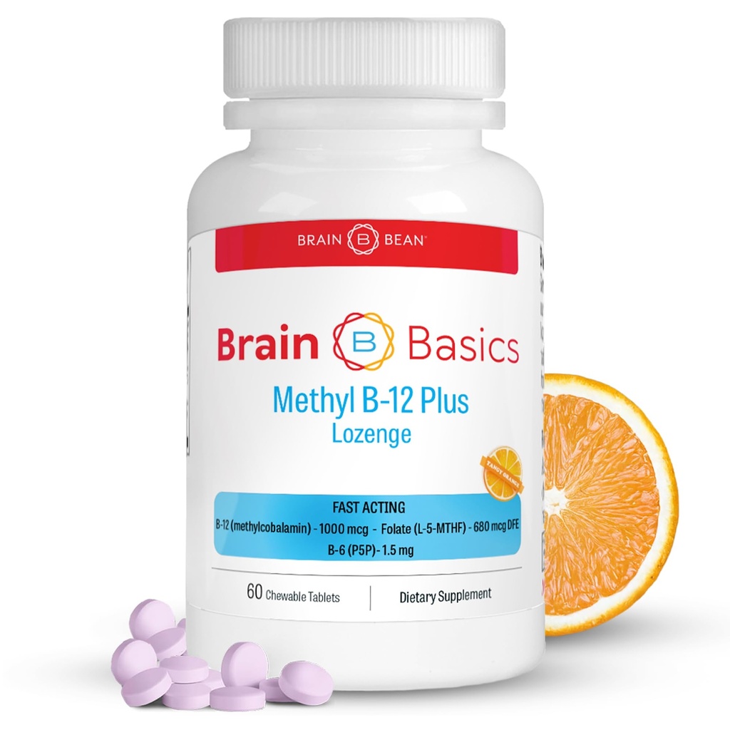 Extra Strength Methyl B-12 & Methyl Folate - 60 Chewable Tablets, Orange Citrus Flavor - High Potency Bioactive B-12 Vitamin & B9 Folate Supplement för energi, hjärna, hjärta och nervstöd