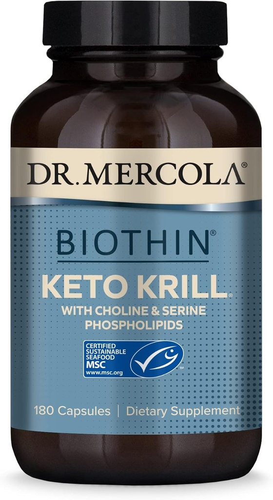 Dr Mercola, Keto Krill Oil Supplement, 90 Servings (180 kapslar) Omega 3 Fatty Acids, MSC Certified, Non GMO, Soy-Free, Gluten Free