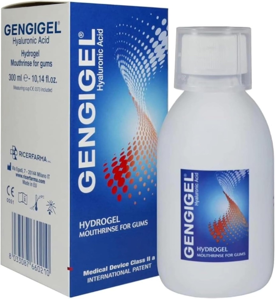 Gengigel Hyaluronic Acid Mouthrinse (300 ml), Oral Care Solution for Gum Health, minskar obehag, hjälper till att lindra Gum Recession & Gingivitis, No Alcohol eller SLS, Vegan & Kosher