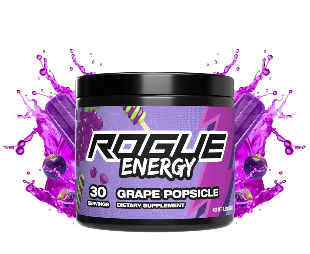 Rogue Energy Drink Powder för långa speltimmar - Spelande energipulver för mental fokus - Sugar & Gluten Free - Speltillskott med koffein och vitaminer - Gjord i USA (Grape Popsicle - 30 portioner)