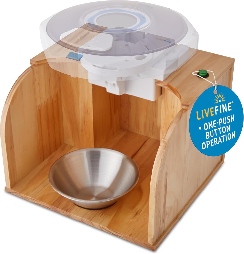 LiveFine Pill Dispenser Tipper (Dispenser is not Included), One-Touch Operation, Automatic Pill Dispensing, Stylish Wooden Base, Compatible with LiveFine & Other Leading Models