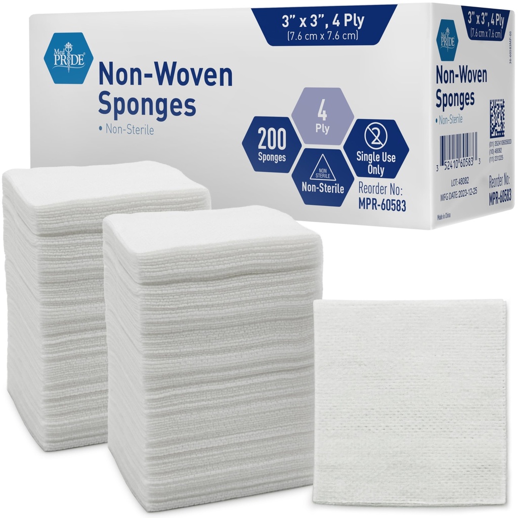 MED PRIDE 3x3 i Gauze Pads 200 Pack, Nonsterile, 4 Ply, Nonadherent Mesh Bandages, Absorbent Wound Care Dressing Svampar