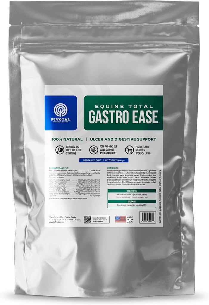 Equine Total Gastro Ease - All-Natural Ulcer & Digestive Supplement för hästar som innehåller Bovine Colostrum - Hjälper till att förebygga Ulcer Formation - Kalmtillskott - 100% naturligt - Made in USA