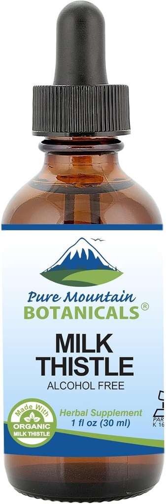 Pure Mountain Botanicals Milk Thistle Extract - Vegan, Kosher Certified Liquid Formel - Tillverkad med 333mg Organic Milk Thistle Tincture - 1 Fl Oz Bottle