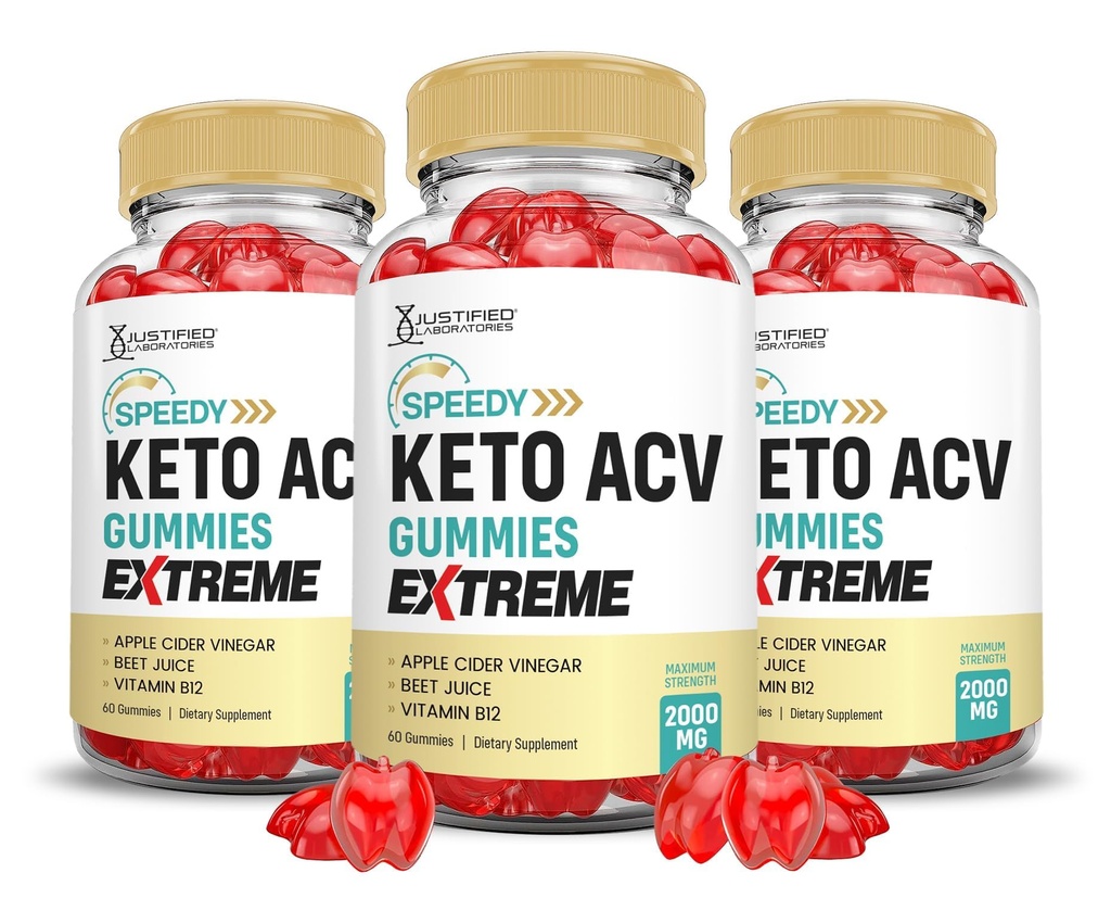 (3 Pack) Speedy Keto ACV Gummies Extreme 2000MG Speedy Keto Gummies Advanced Formel Apple Cider Vinegar med Pomegranate Beet Juice Powder B12 Vegan Non GMO 180 Gummys