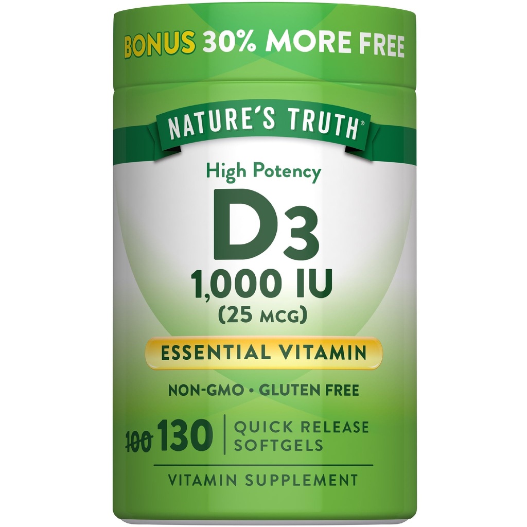 Naturens Sanning Vitamin D3 1000 IE Softgels | High Potency Formel | 25 mcg | Non-GMO & Gluten fri tillägg