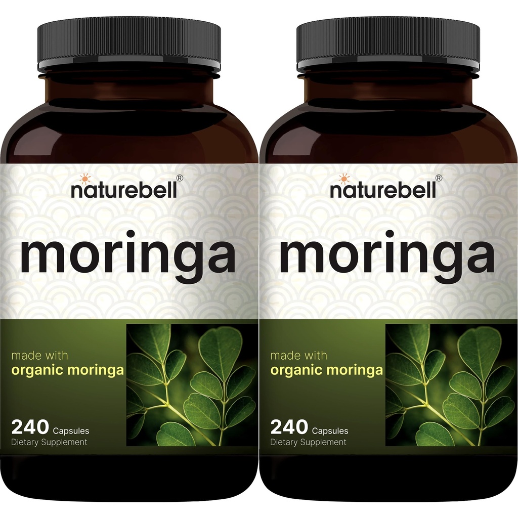 NatureBell Pure Moringa Capsules 8.000mg Per Serving (2 Pack) | Made with Moringa Powder Organic, 480 Capsules - Green Superfood, Skin Health och Immune Support - Non-GMO, Gluten Free, 8 Month Supply