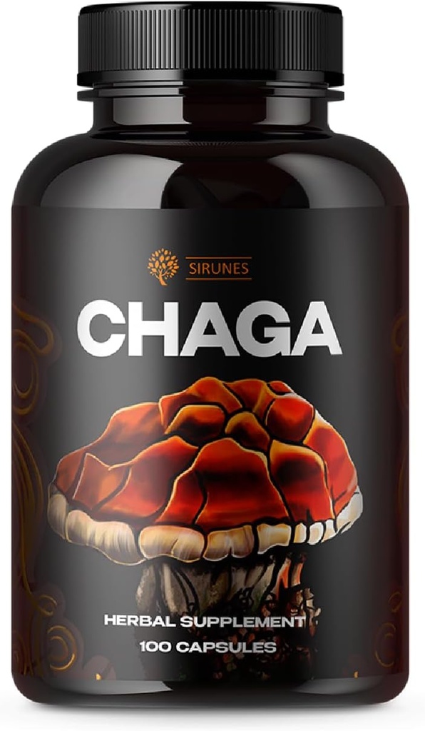 SIRUNES Mushroom Supplement Chaga Mushrooms Capsules 100 Count - 1000mg Natural Organic Mushrooms med Chaga Mushroom Powder - Antioxidant Supplement för immunstöd, Energy Boos