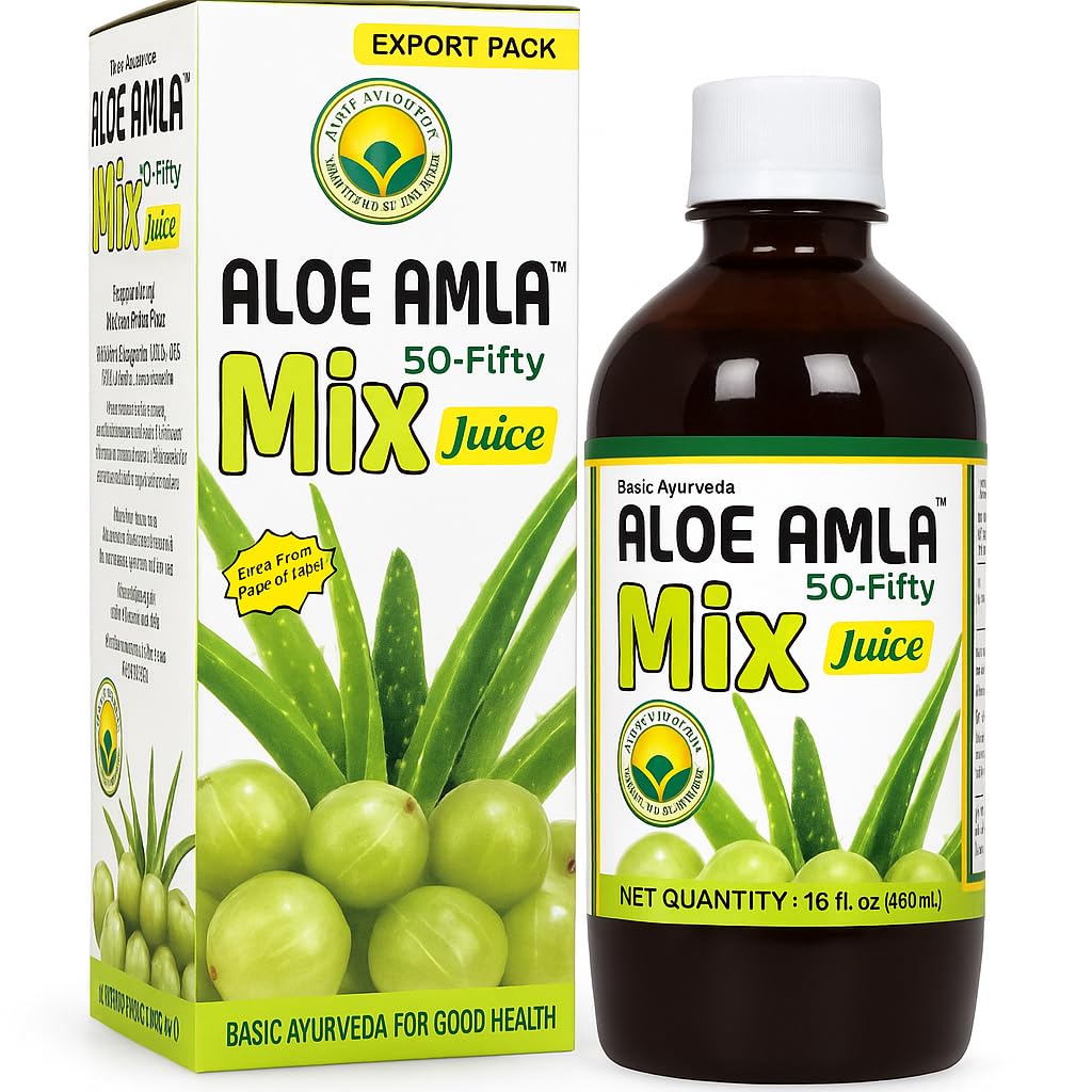 Grundläggande Ayurveda Aloe Amla Mix Juice | Blend of Aloe Vera & Amla Fruit | First Press Virgin Juice | Plant-Based Daily Drink | Vegan & Non-GMO | 16.23 Fl Oz (Pack av 2)