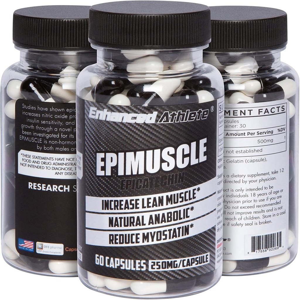 Förbättrad Athlete Epimuscle - Natural Anabolic, Öka Lean Mass, Minska Myostatin, 250mg Pure Epicatechin / 60 kapslar