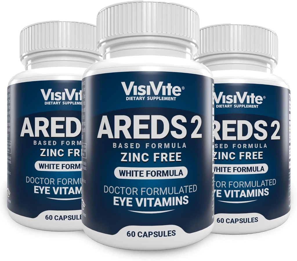 AREDS 2 Zinc Free White Eye Vitamins - Zeaxanthin Plus Lutein Macular Eye Vitamins - Soy-Free - Zinc and Copper Free Macular Health Formula - Pack of 3