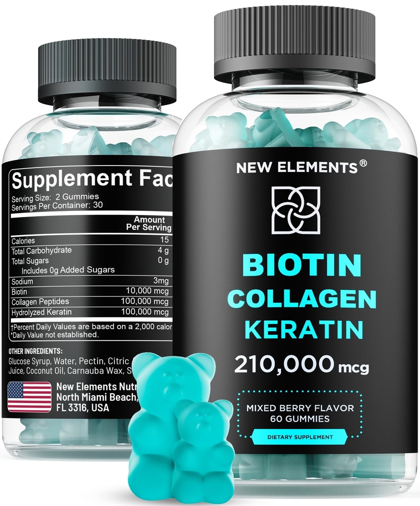 Biotin Gummies med Keratin & Collagen Peptides - Avancerat tillskott för hårväxtbehandling för män och kvinnor hår hud och naglar vitaminer - Biotin 10000mcg | Keratin 100000mcg | Collagen 100000mcg