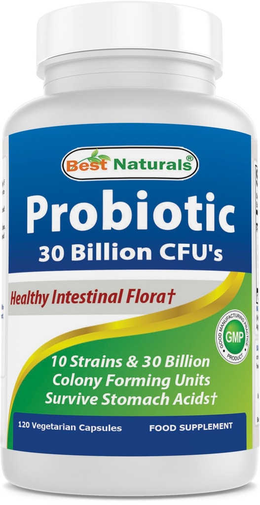 Bästa Naturals Probiotic 10 Strains & 30 miljarder CFU Intestinal Flora, 120 Veggie Capsules - Shelf Stable probiotic (4146365)