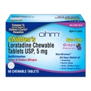 Ohm Children's Loratadine Chewable Tablets, Dye Free, Grape, Non-Drowsy 24h Relief of Sneezing, Runny Nose, Itchy Watery Eyes, Throat eller Nose, Antihistamine, Indoor & Outdoor Allergies, 5mg, 60 tabletter
