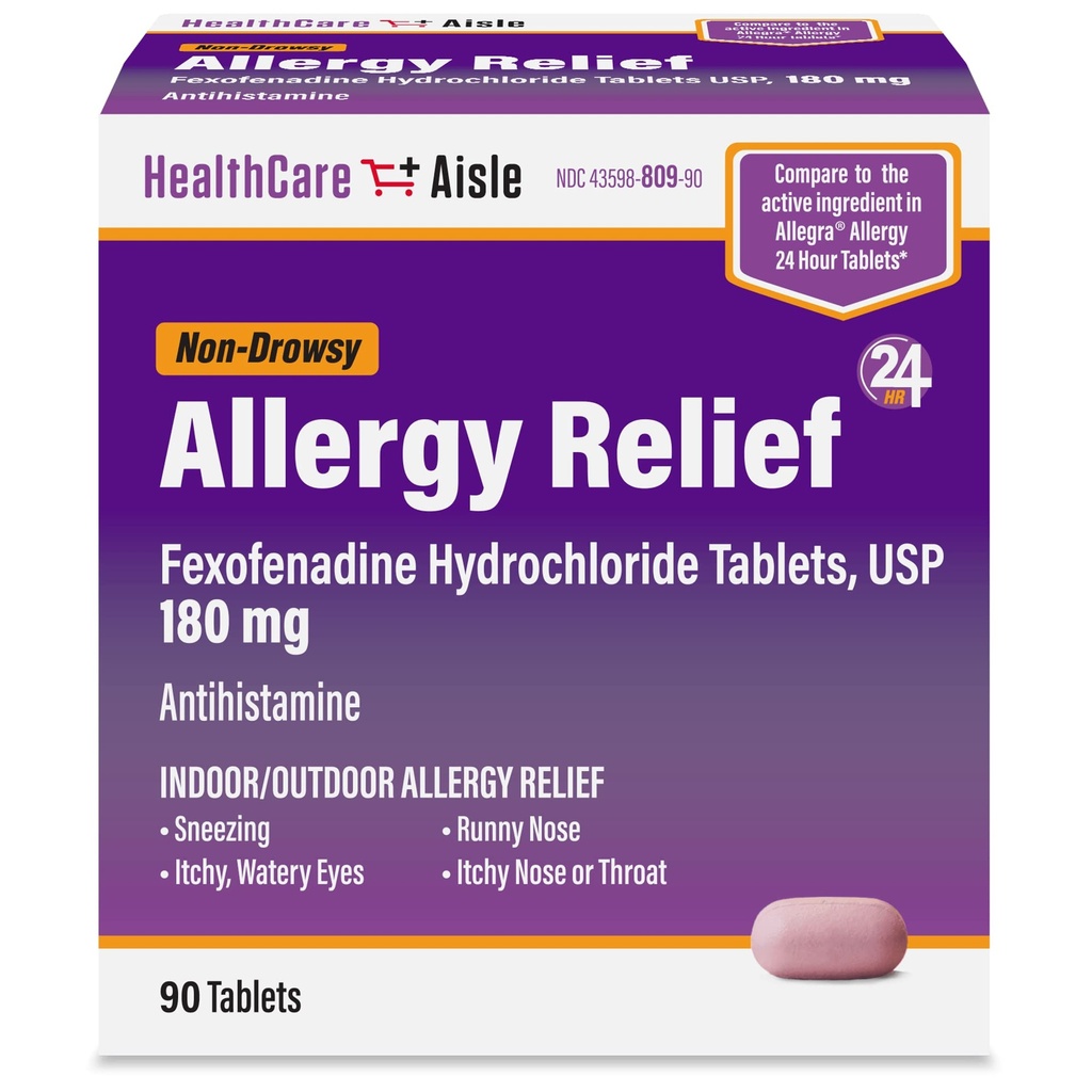 HealthCareAisle Allergy Relief - Fexofenadine Hydrochloride Tablets USP, 180 mg, 90 tabletter, allergimedicin, icke-drowsy 24-timmars Relief