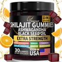 Shilajit Gummies, Shilajit Pure Himalayan Gummies med Ashwagandha, Black Seed Oil, Sugar Free Shilajit Gummies för Män & Kvinnor, 30 greve, Orange smak