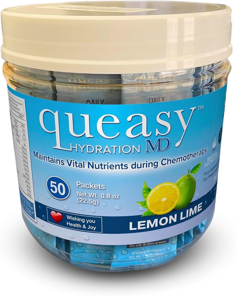 Tre Lollies Queasy Hydration MD Packets - Hydration & Digestive Health Support Under behandling - Rehydrater, lättar Nausea & ersätter näringsämnen - Natur & Non-Drowsy - 50 Packets