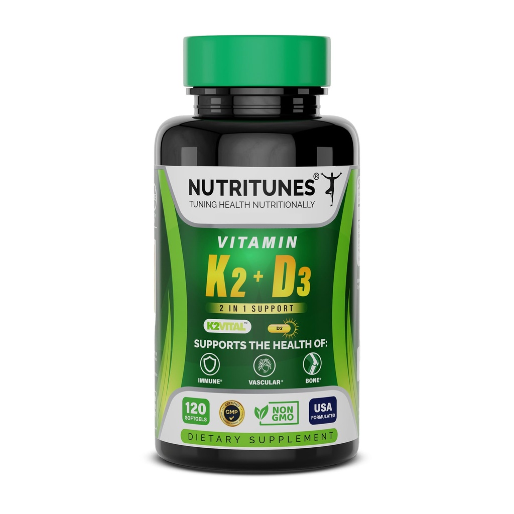 Vitamin D3 K2-5000 IE D3 & 100 mcg K2 MK-7 - Stöder ben, hjärta och immunhälsa - K2 D3 Vitamin Supplement - 120 Softgels, 4 månaders leverans