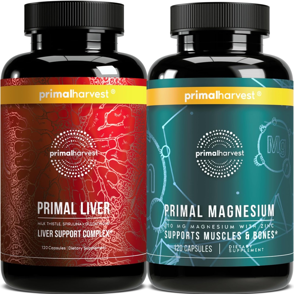 Magnesium Supplement & Lever Supplements för kvinnor och män av Primal Harvest Bundle