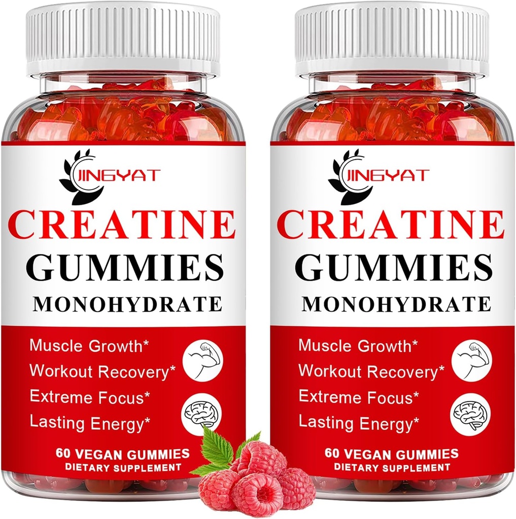 (2 Pack) Kreatinmonohydrat Gummies Sugar Gratis Chewable Kreatin för att bygga muskler, Boost Focus, Styrka, Uthållighet, 5g Kreatin Monohydrat Gummy för Män & Kvinnor, 4X Starkare än pulver kapslar
