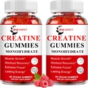 (2 Pack) Kreatinmonohydrat Gummies Sugar Gratis Chewable Kreatin för att bygga muskler, Boost Focus, Styrka, Uthållighet, 5g Kreatin Monohydrat Gummy för Män & Kvinnor, 4X Starkare än pulver kapslar