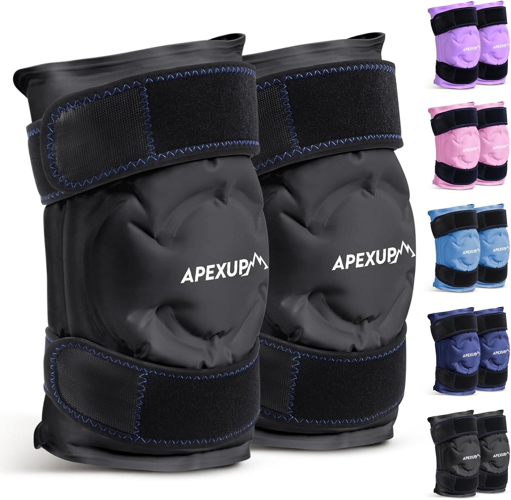 APEXUP Ice Pack för Knee Pain Relief, Large Reusable Wrap efter kirurgi, Flexibel Gel Cold Pack för skador, smärtlindring för Back, Shoulder, Elbow, Ankle och Leg (Black, L, 2PK)