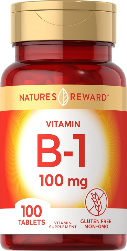 Vitamin B1 100mg (Thiamine) - 100 greve - Vegetarisk, icke-GMO & Glutenfri tillägg - av naturens belöning