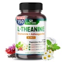L-Theanine Supplement - 6 IN 1 Complex Berikad med Magnesium, Ashwagandha, Saffron, Chamomile - Stödavlaxering, lugn och sömnkvalitet | 150 kapslar