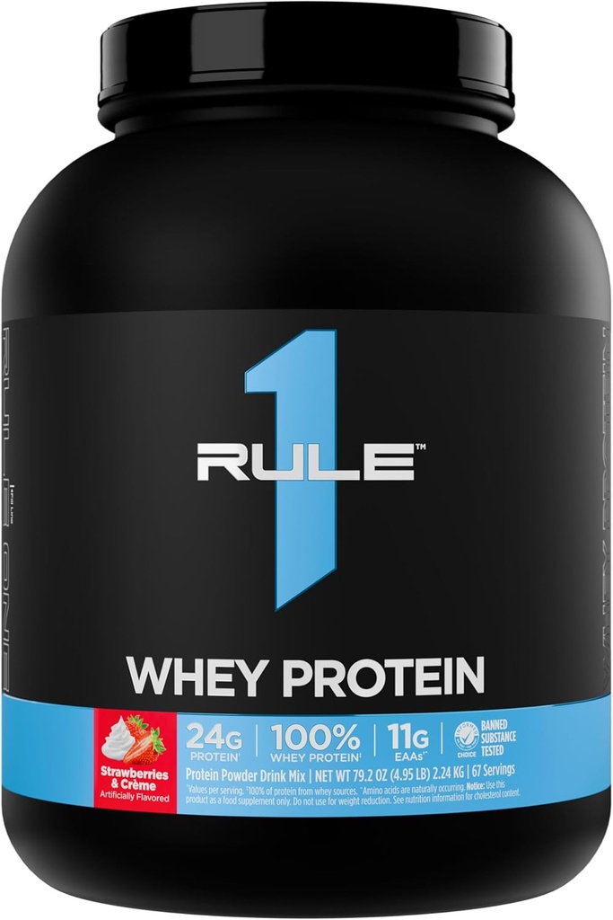 Regel 1 Whey Protein - 24g Fast-Acting Protein från All-Whey Källor med Naturligt Occurring EAAs & BCAAs för Workout Recovery eller Anytime Use (5 pounds *, jordgubbar & Crème)